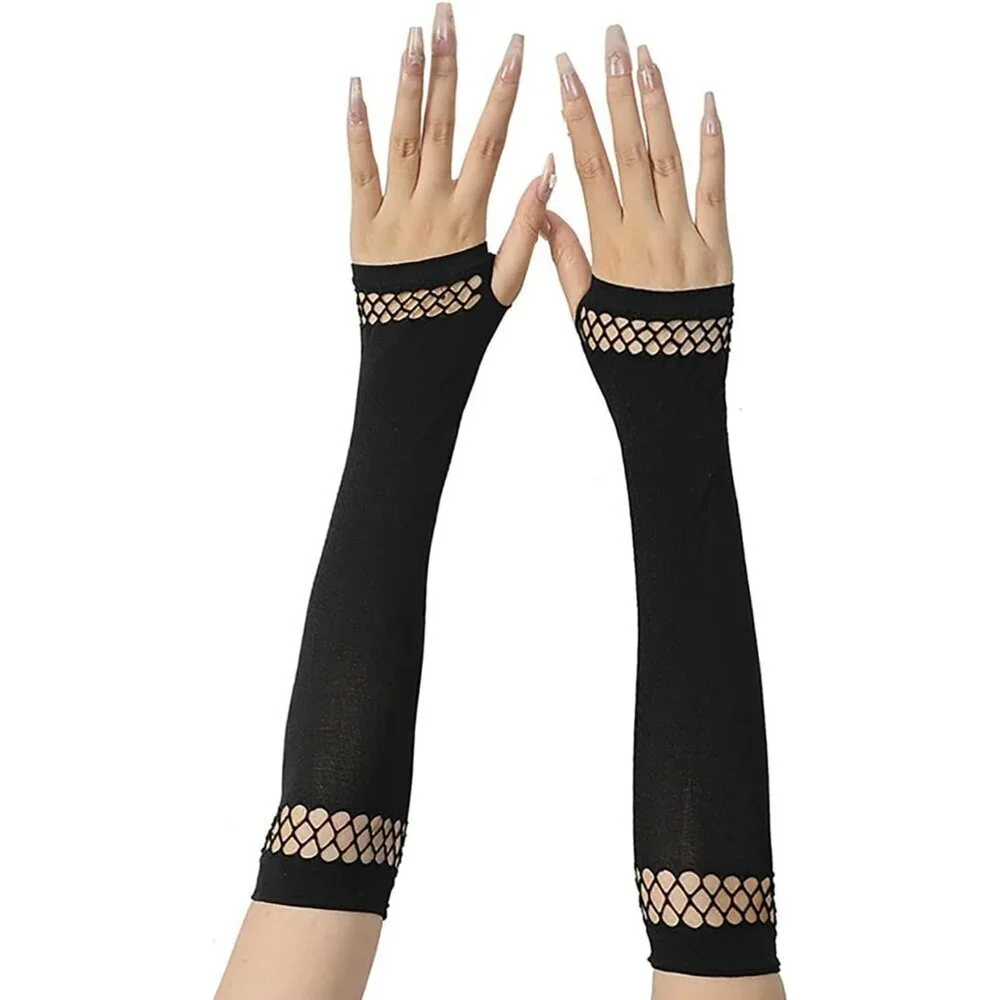 Women's Fishing Halloween Black 8 Net Gloves Fingerless Gothic Accessories